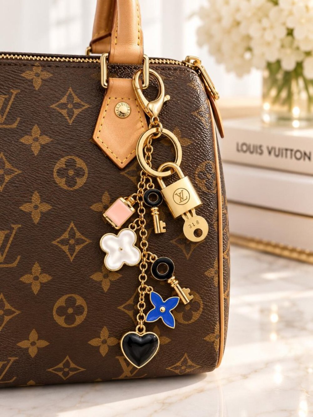 Authentic LV Gold Padlock & Key 🔑 Unbranded Bag Charm / Keychain Combo